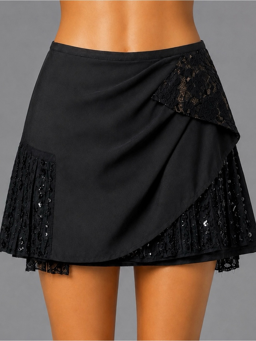BLACK LACE BEAD SEQUIN FRINGE RUNWAY MINI Skirt